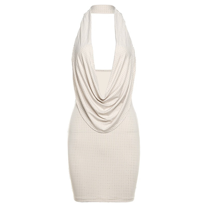 European American Style Halter Neck Backless Slim Fit Dress for Women