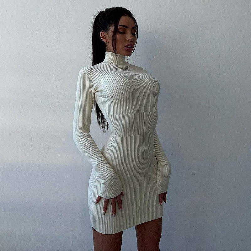 New Hollow Out Tight-Fit Woolen Mini Dress