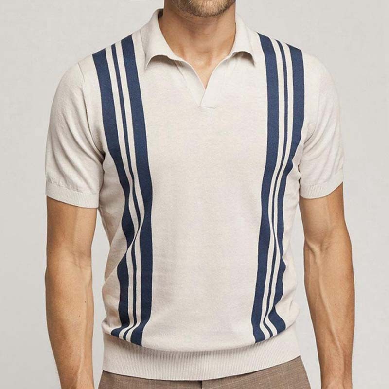 Summer Striped Slim Fit Knit Polo Shirt with Lapel: Casual Elegance