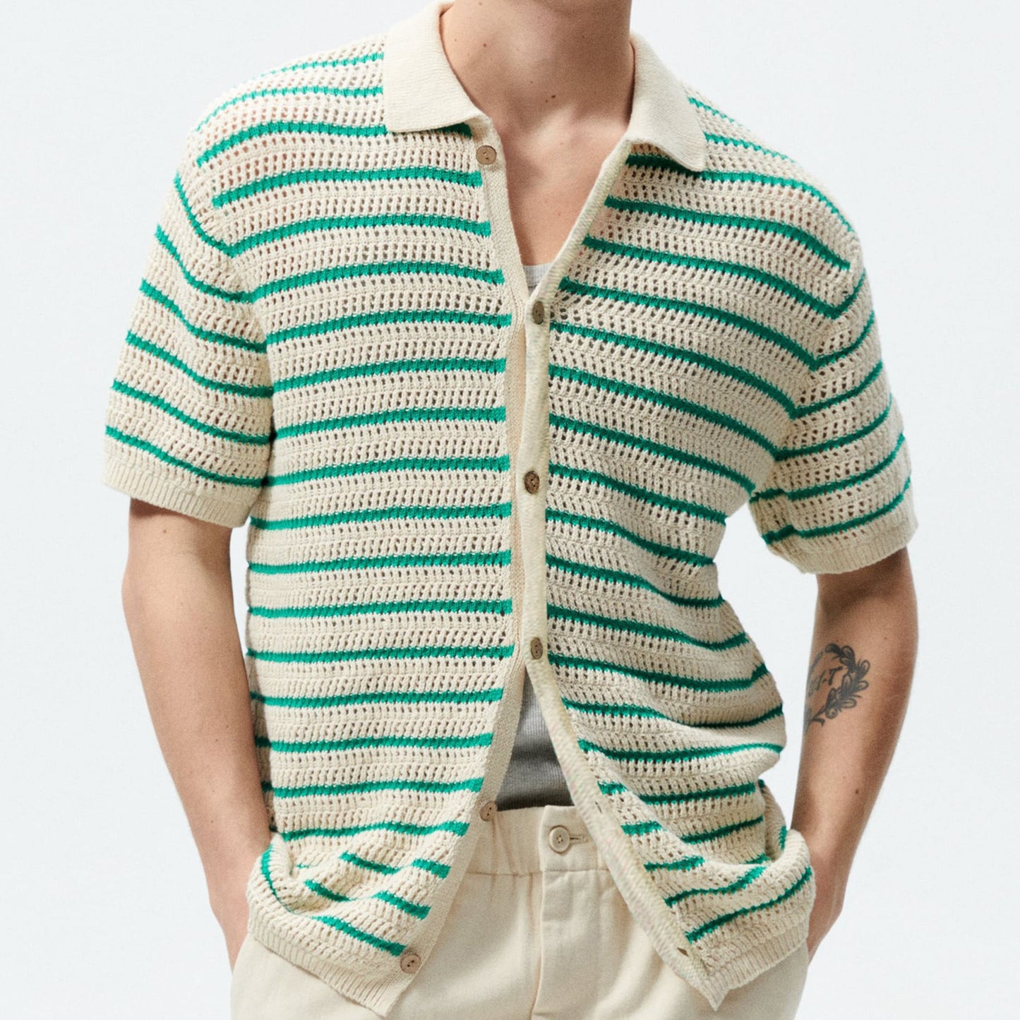 New Striped Woolen Knitted Casual Polo Shirt