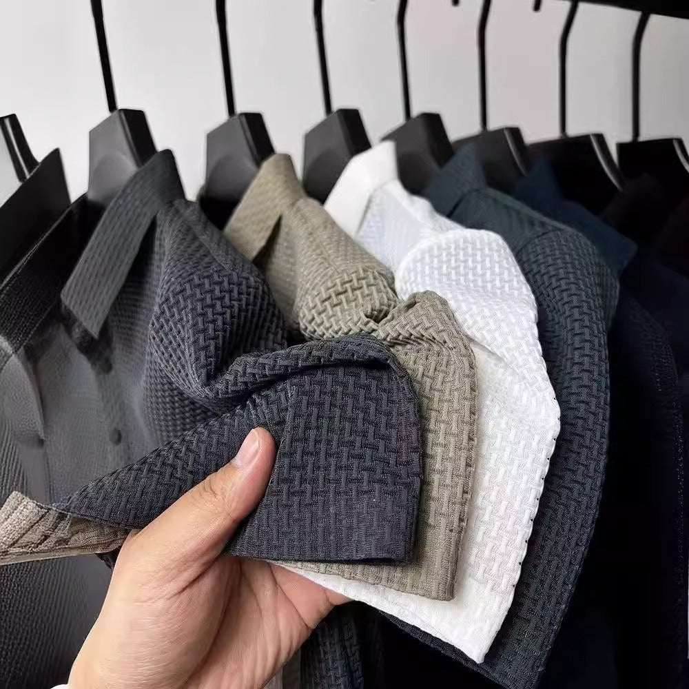 Men's Business Casual Polo Shirt with Flip Collar - Short Sleeve T-shirt