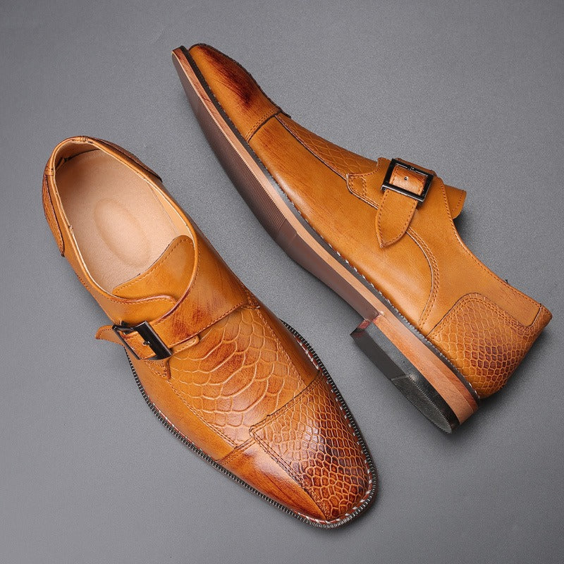 British Pointed Leather Belt Buckle Shoes: Business & Leisure Elegance