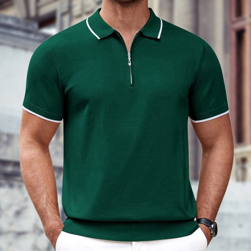 Summer New Zipper Knit Polo Shirt Casual Business Style