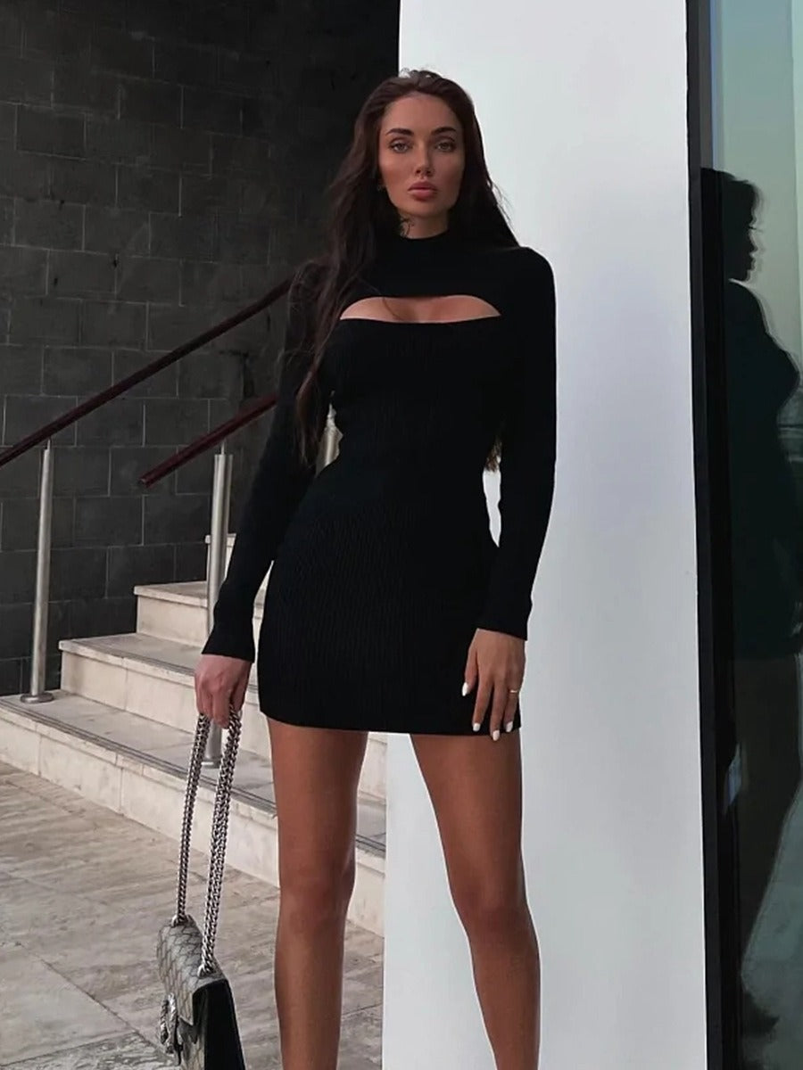 New Hollow Out Tight-Fit Woolen Mini Dress