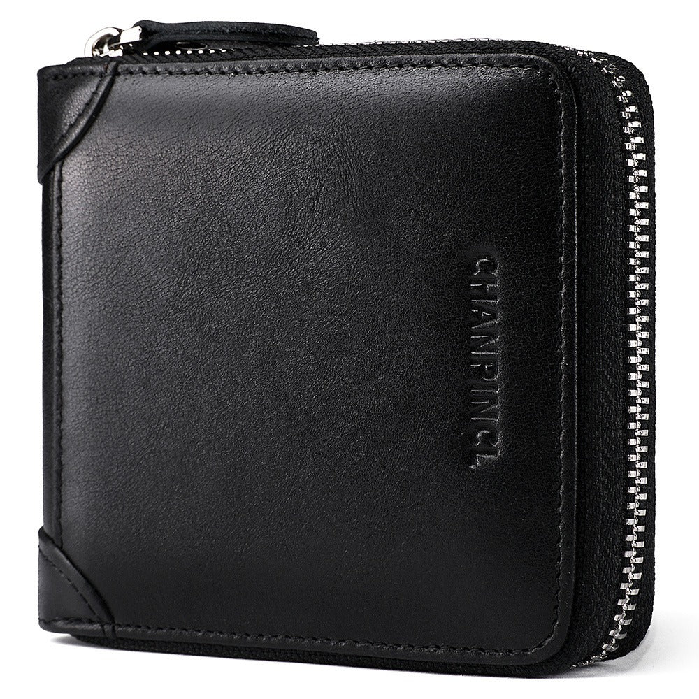 Chanpincl: Men's Leather Zero Wallet with Multi-Function Zipper