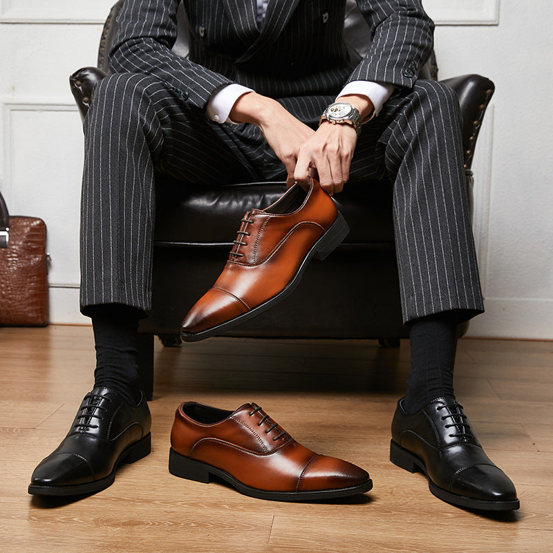 New Lace-Up Pointed Leather Business Oxford Dress Shoes with Soft Soles