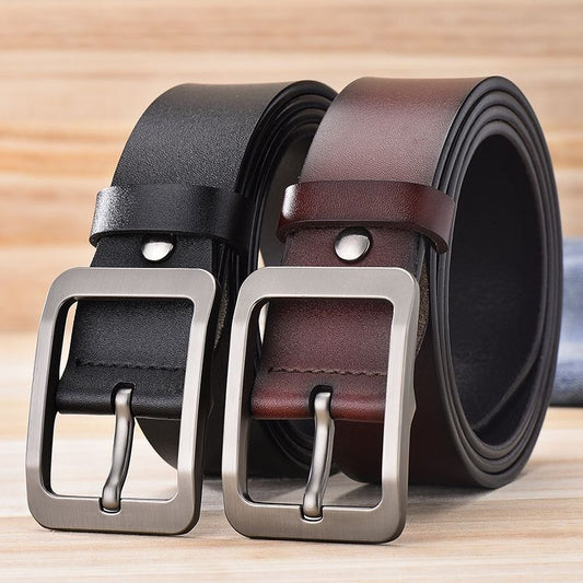 Men's Leather Belt with Pin Buckle: Versatile Style for Denim and Leather Pants