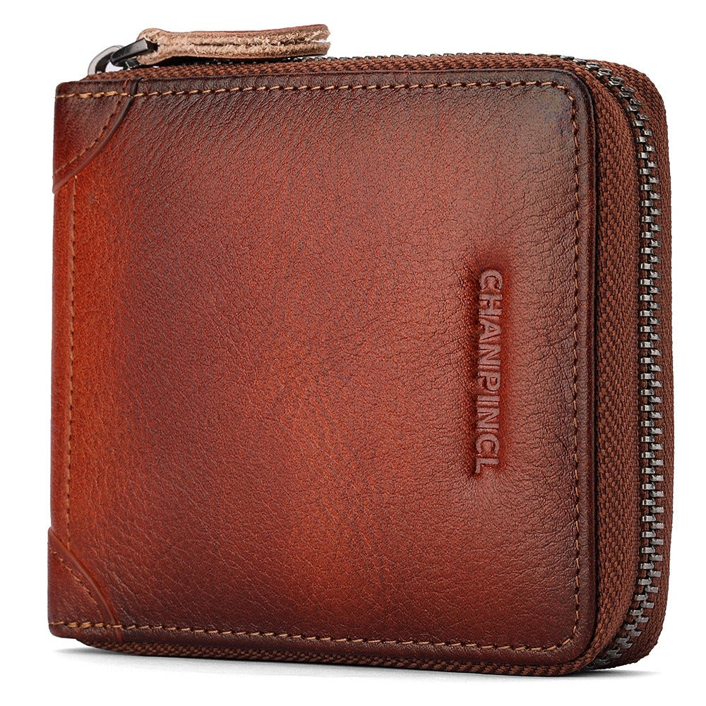 Chanpincl: Men's Leather Zero Wallet with Multi-Function Zipper