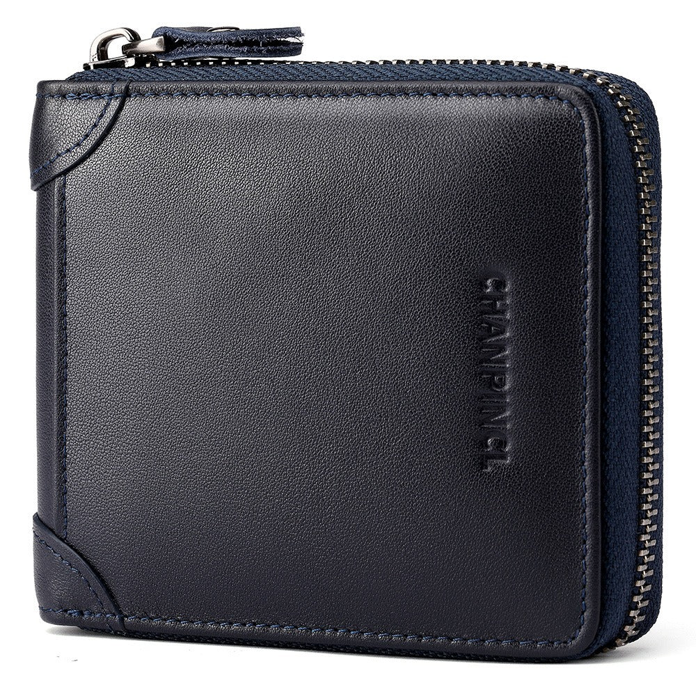 Chanpincl: Men's Leather Zero Wallet with Multi-Function Zipper