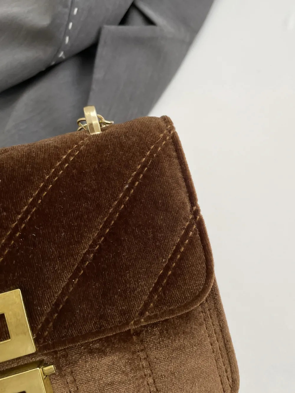 Elegant Velvet Crossbody with Gold Chain & Buckle Detail