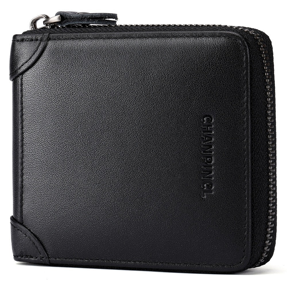 Chanpincl: Men's Leather Zero Wallet with Multi-Function Zipper