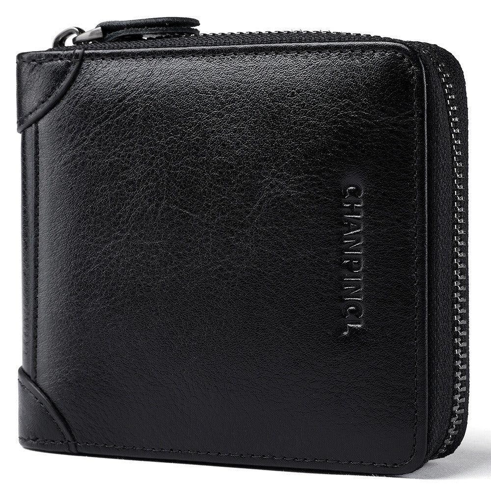 Chanpincl: Men's Leather Zero Wallet with Multi-Function Zipper