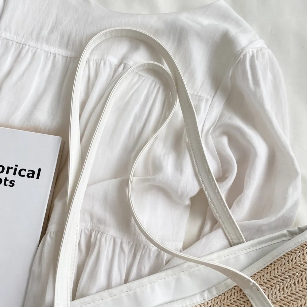 Woven Straw Tote Bag with Leather Straps – Large Summer Handbag