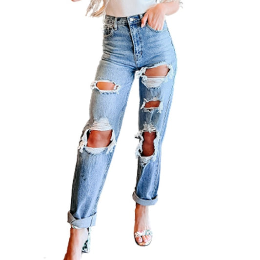 Women's High Waist Ripped Denim Jeans