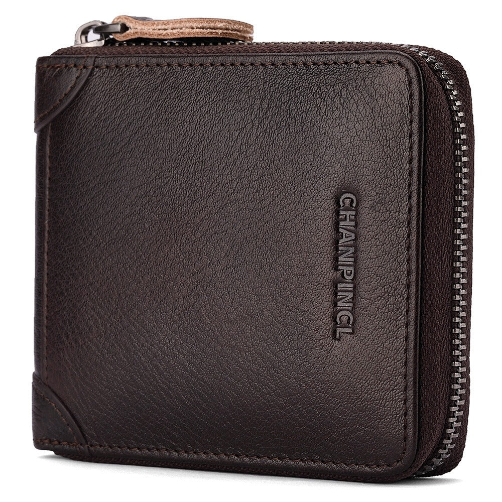 Chanpincl: Men's Leather Zero Wallet with Multi-Function Zipper