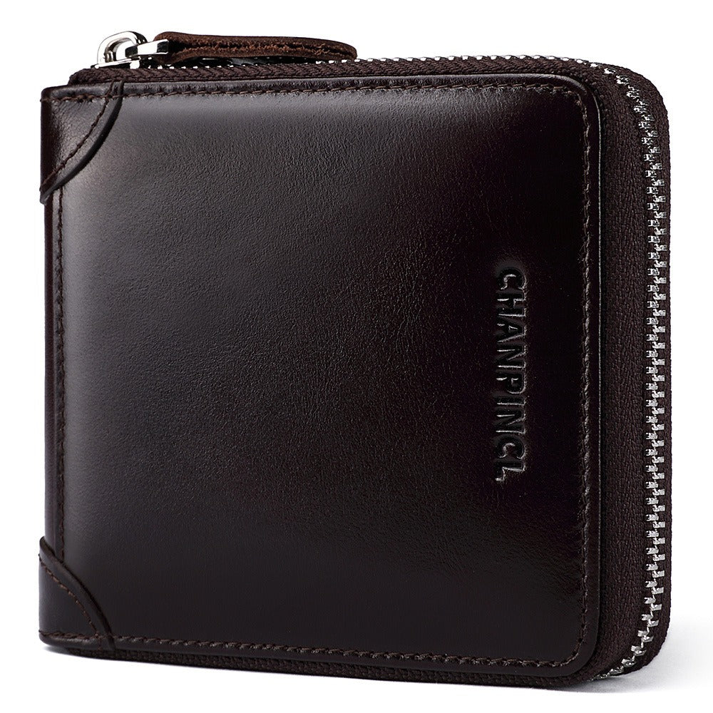 Chanpincl: Men's Leather Zero Wallet with Multi-Function Zipper