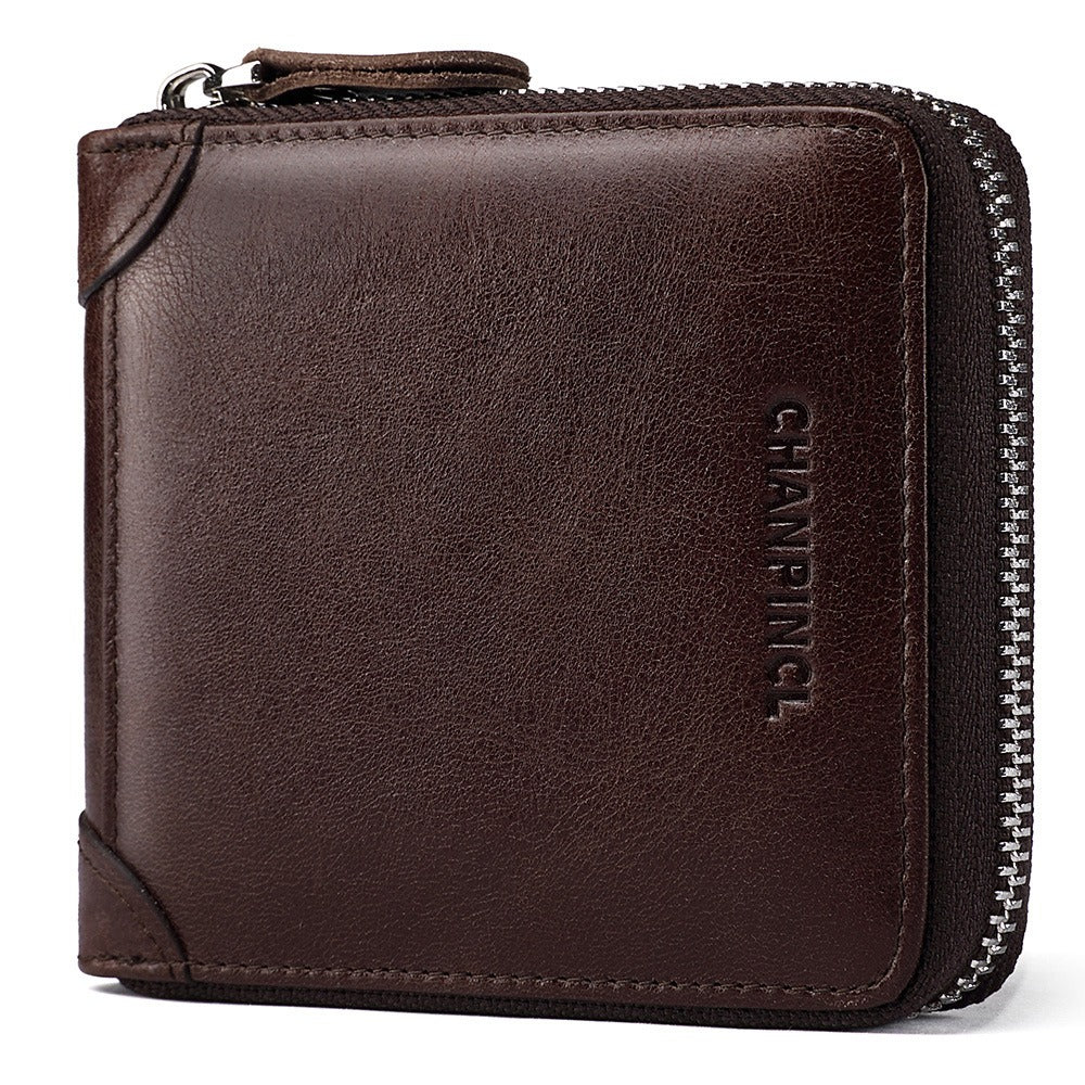 Chanpincl: Men's Leather Zero Wallet with Multi-Function Zipper