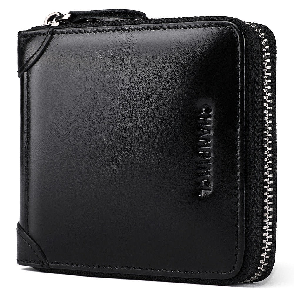 Chanpincl: Men's Leather Zero Wallet with Multi-Function Zipper