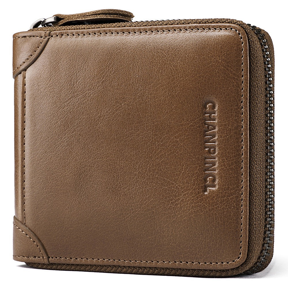 Chanpincl: Men's Leather Zero Wallet with Multi-Function Zipper