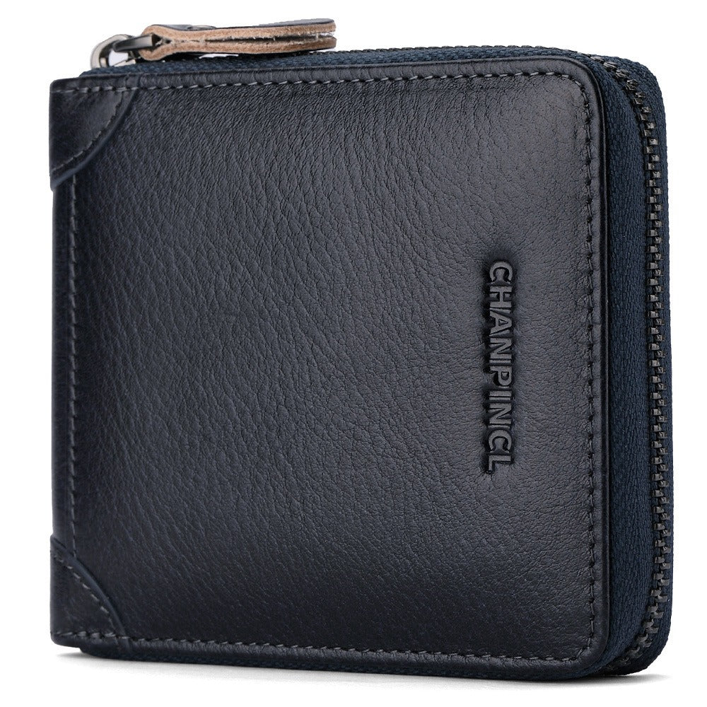 Chanpincl: Men's Leather Zero Wallet with Multi-Function Zipper